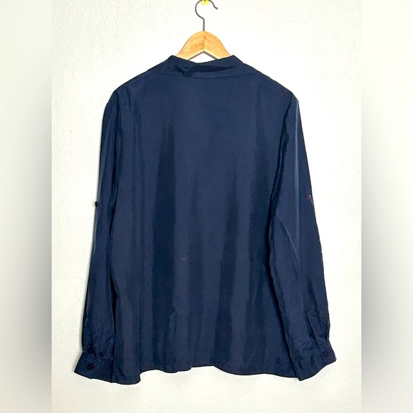 Chaus & Co. Nordstrom Navy Silk Button Down Blouse - Picture 4 of 6